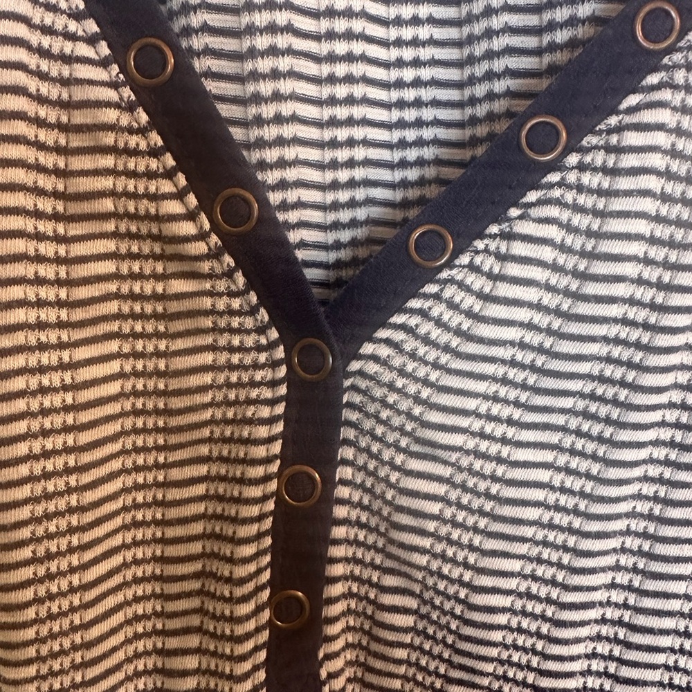 Pilcro for Anthropologie Navy Blue and White Striped Henley - Picture 5 of 6